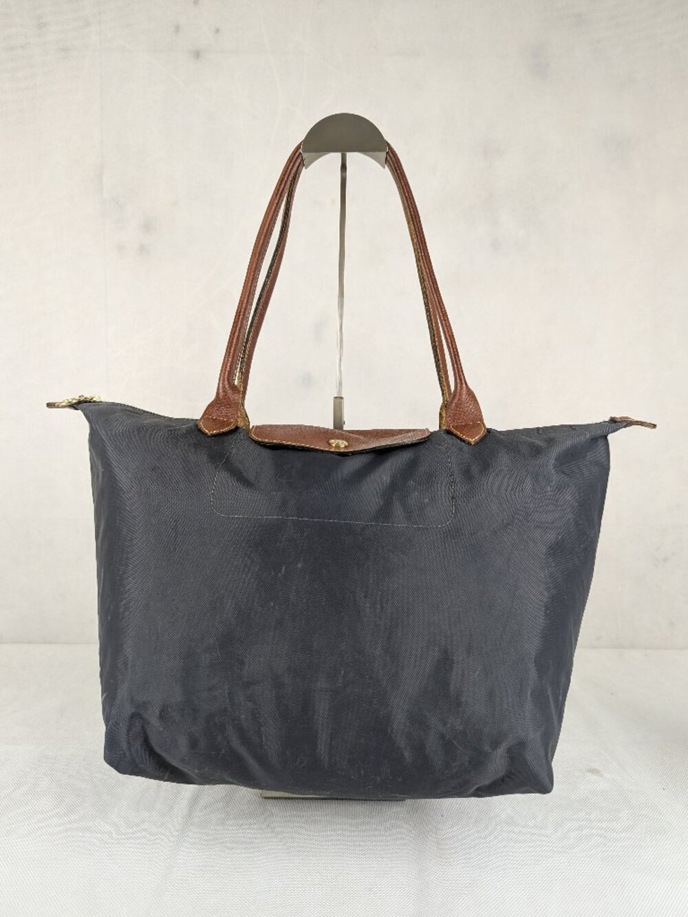 Longchamp Le Pliage Original Gray Nylon Tote Used Travel Handbag Carryall Bag